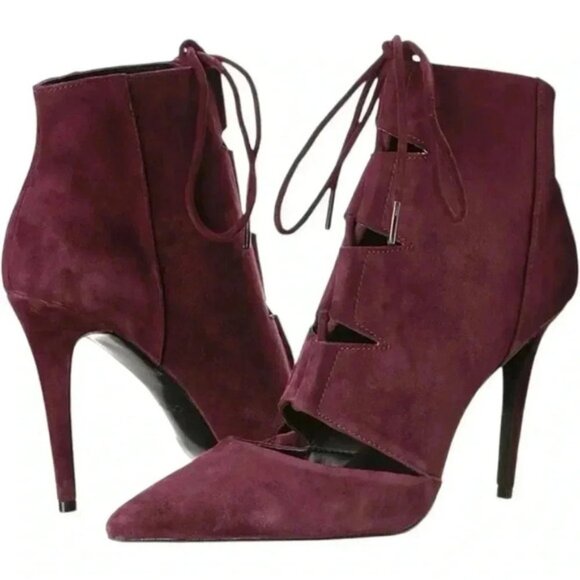 Aldo Ankle Boots Lace Up High Stiletto Heel CutOut Burgundy Suede Size 7.5 - Picture 2 of 16